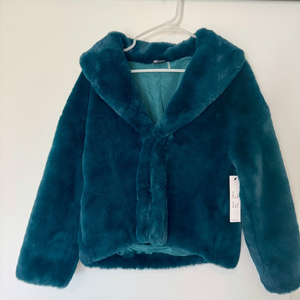 Faux Fur Teal Coat Size Medium - Picture 2 of 3